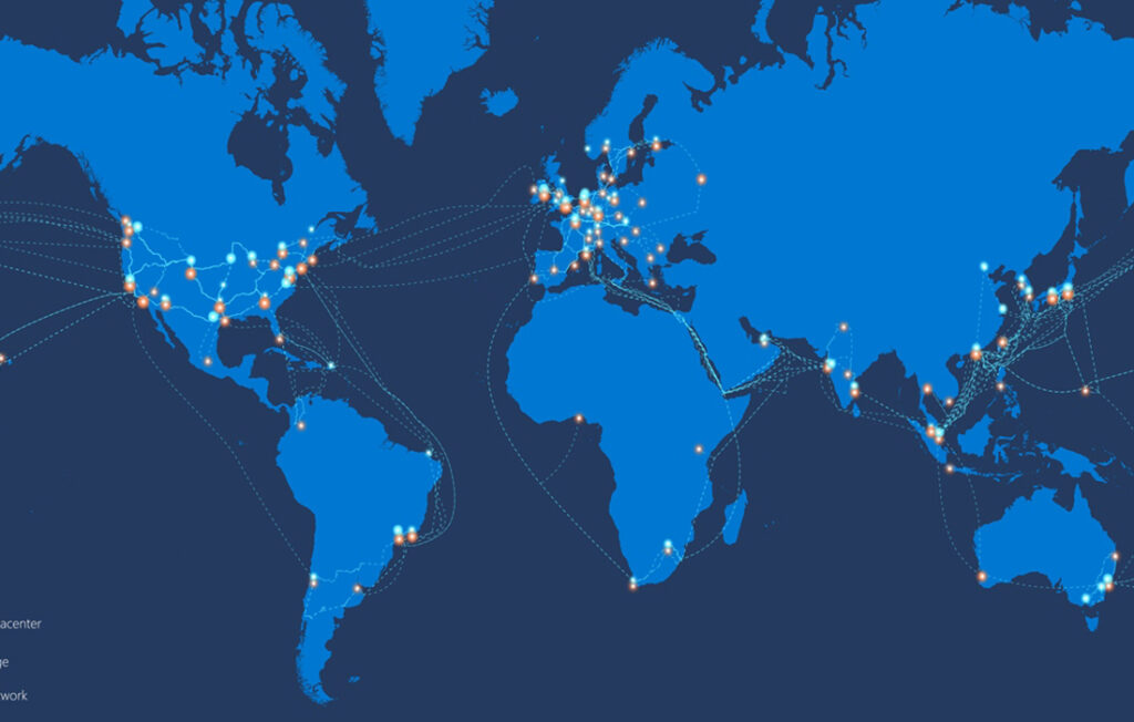 Azure cloud network showing Microsoft stock outlook.