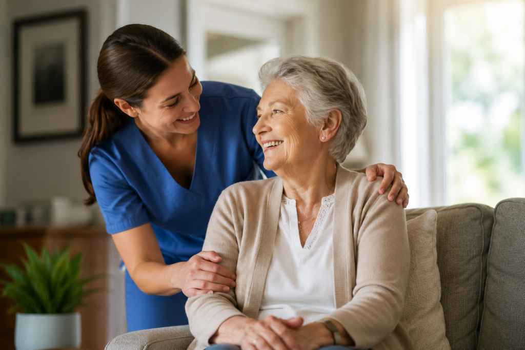 healthcare worker with elderly woman